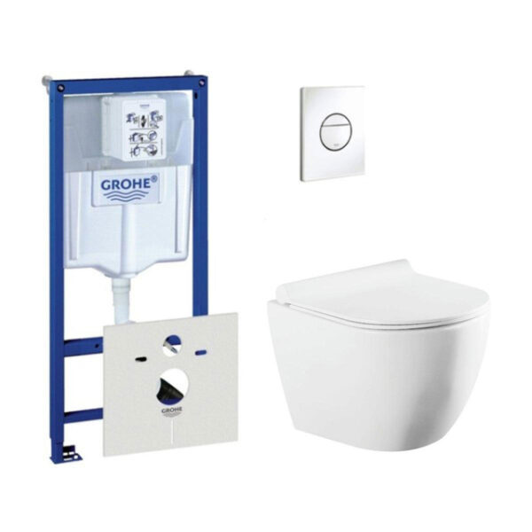 QeramiQ Salina toiletset met inbouwreservoir inclusief wandcloset en witte bedieningsplaat 0434353/0729205/sw258541/