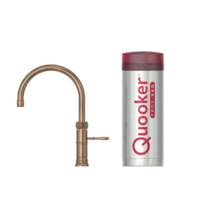 quooker classic fusion round kokendwaterkraan draaibare uitloop pro3 reservoir warm kokend water messing patina goud sw647514