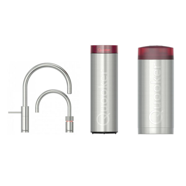 quooker nordic round twintaps draaibare uitloop combi incl. cube reservoir warm kokend bruisend gefilterd water rvs sw299764