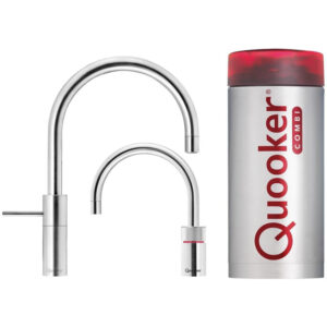 Quooker Nordic Round Twintaps - draaibare uitloop - Combi reservoir - Warm / kokend water - RVS 22NRRVSTT