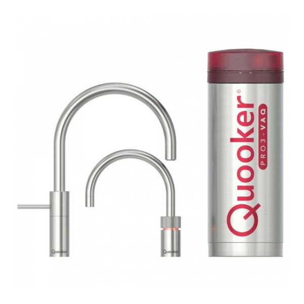 Quooker Nordic Round Twintaps kokendwaterkraan - draaibare uitloop - PRO3 reservoir - Warm / kokend water - RVS 3NRRVSTT