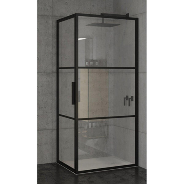 Riho Grid douchecabine 80x90x200cm 1 draaideur zwart profiel en helder glas G004008121