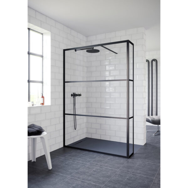 Riho Grid inloopdouche 90x200cm met 30cm zijwand zwart profiel en helder glas G004037121