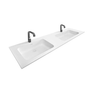 Royal Plaza Intent wastafel 120x45x1.5cm 2 kraangaten 2 wasbakken wit mat solid surface