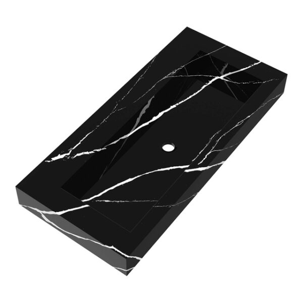 Saniclass Artificial Marble meubelwastafel 100x46x10cm zonder overloop 1 wasbak Midden zonder kraangat Composiet Nero Marquina WT-AM1000NE