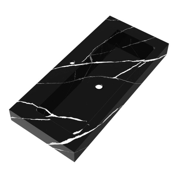 Saniclass Artificial Marble Meubelwastafel - 100x46x10cm - zonder overloop - wasbak midden - 1 kraangat - composiet - Nero Marquina WT-AM1001NE