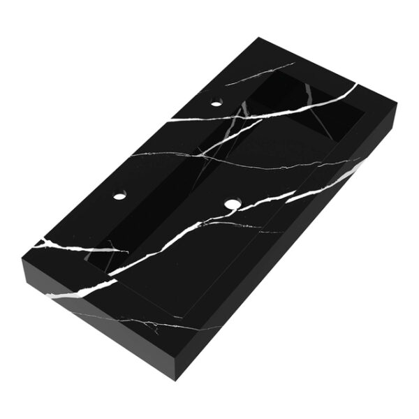 saniclass artificial marble meubelwastafel 100x46x10cm zonder overloop wasbak midden 2 kraangaten composiet nero marquina sw721042