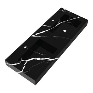 saniclass artificial marble meubelwastafel 120x46x10cm zonder overloop 2 wasbakken links en rechts 2 kraangaten composiet nero marquina sw721047