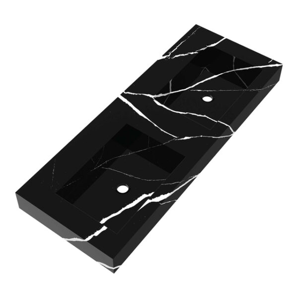 saniclass artificial marble meubelwastafel 120x46x10cm zonder overloop 2 wasbakken links en rechts zonder kraangat composiet nero marquina sw721045