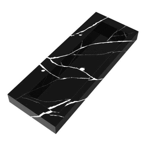 Saniclass Artificial Marble Meubelwastafel - 120x46x10cm - zonder overloop - wasbak midden - 2 kraangaten - composiet - Nero Marquina WT-AM120-12NE