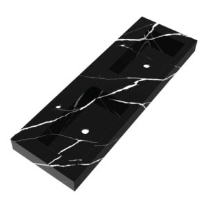 saniclass artificial marble meubelwastafel 140x46x10cm zonder overloop 2 wasbakken links en rechts 2 kraangaten composiet nero marquina sw721049