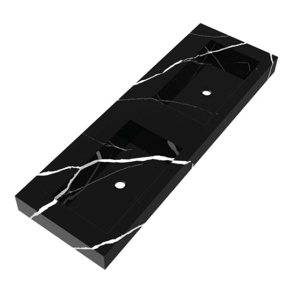 Saniclass Artificial Marble Meubelwastafel - 140x46x10cm - zonder overloop - 2 wasbakken - links en rechts - zonder kraangat - composiet - Nero Marquina WT-AM1400NE