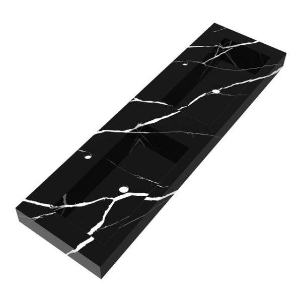 Saniclass Artificial Marble meubelwastafel 160x46x10cm zonder overloop 2 wasbakken links en rechts 2 kraangaten Composiet Nero Marquina WT-AM1602NE