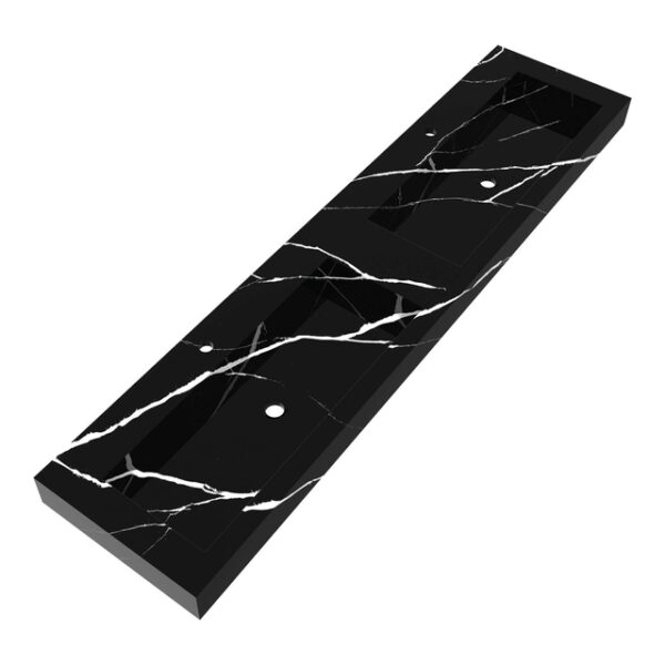 saniclass artificial marble meubelwastafel 200x46x10cm zonder overloop 2 wasbakken links en rechts 2 kraangaten composiet nero marquina sw721054