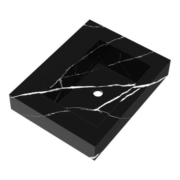 Saniclass Artificial Marble meubelwastafel 60x46x10cm zonder overloop 1 wasbak Midden zonder kraangat Composiet Nero Marquina WT-AM600NE