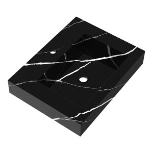 saniclass artificial marble meubelwastafel 60x46x10cm zonder overloop wasbak midden 1 kraangat composiet nero marquina sw721040