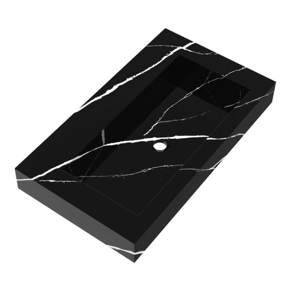 Saniclass Artificial Marble meubelwastafel 80x46x10cm zonder overloop 1 wasbak Midden zonder kraangat Composiet Nero Marquina WT-AM800NE