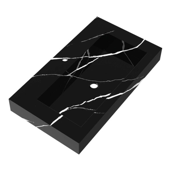 Saniclass Artificial Marble Meubelwastafel - 80x46x10cm - zonder overloop - wasbak midden - 1 kraangat - composiet - Nero Marquina WT-AM801NE