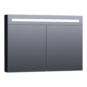 saniclass double face spiegelkast 100x70x15cm verlichting geintegreerd 2 links rechtsdraaiende spiegeldeur mdf mat zwart sw371656