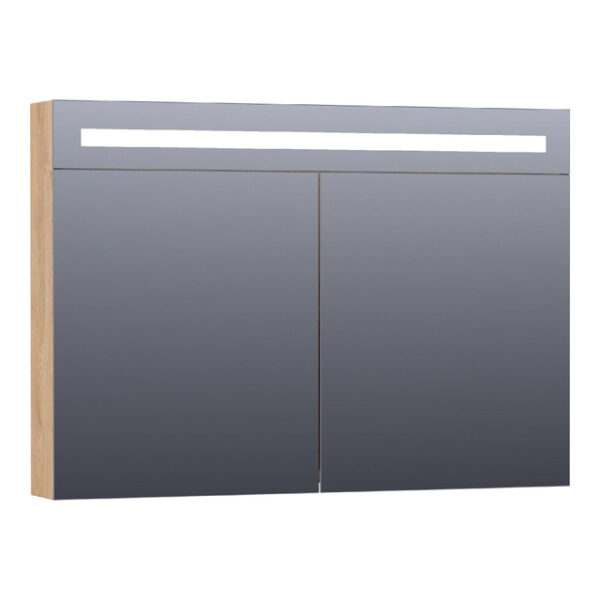 Saniclass Double Face Spiegelkast - 100x70x15cm - verlichting - geintegreerd - 2 links- rechtsdraaiende spiegeldeur - MFC - nomad 7377