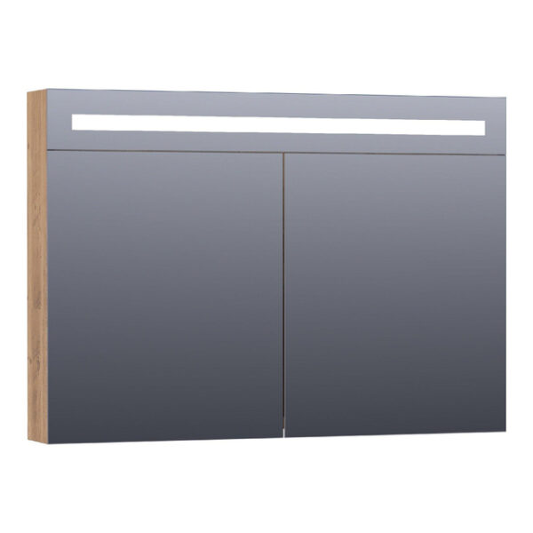 Saniclass Double Face Spiegelkast - 100x70x15cm - verlichting - geintegreerd - 2 links- rechtsdraaiende spiegeldeur - MFC - old castle 7383