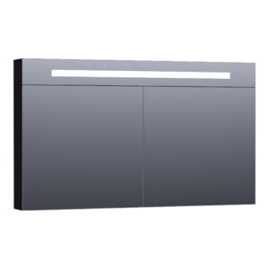 Saniclass Double Face Spiegelkast - 120x70x15cm - verlichting - geintegreerd - 2 links- rechtsdraaiende spiegeldeur - MDF - mat zwart 7366