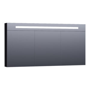 saniclass double face spiegelkast 140x70x15cm verlichting geintegreerd 3 links rechtsdraaiende spiegeldeur mdf mat zwart sw371741