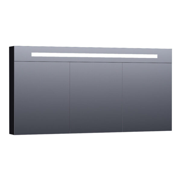 saniclass double face spiegelkast 140x70x15cm verlichting geintegreerd 3 links rechtsdraaiende spiegeldeur mdf mat zwart sw371741