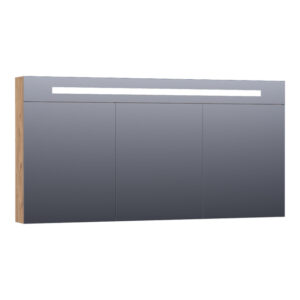 Saniclass Double Face Spiegelkast - 140x70x15cm - verlichting - geintegreerd - 3 links- rechtsdraaiende spiegeldeur - MFC - old castle 7385