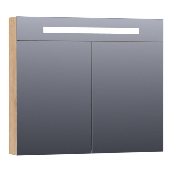 Saniclass Double Face Spiegelkast - 80x70x15cm - verlichting - geintegreerd - 2 links- rechtsdraaiende spiegeldeur - MFC - nomad 7376