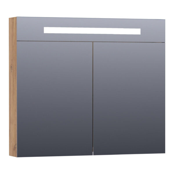 saniclass double face spiegelkast 80x70x15cm verlichting geintegreerd 2 links rechtsdraaiende spiegeldeur mfc old castle sw371744