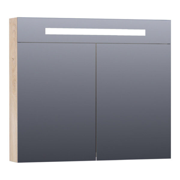 Saniclass Double Face Spiegelkast - 80x70x15cm - verlichting - geintegreerd - 2 links- rechtsdraaiende spiegeldeur - MFC - sahara 7370