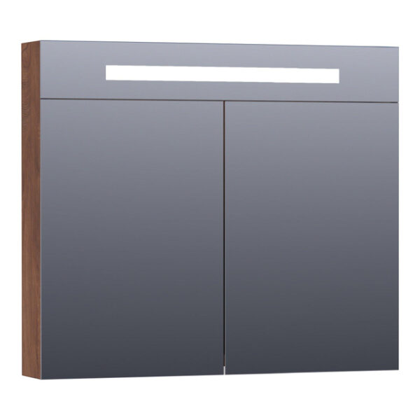 Saniclass Double Face Spiegelkast - 80x70x15cm - verlichting - geintegreerd - 2 links- rechtsdraaiende spiegeldeur - MFC - viking shield 7388