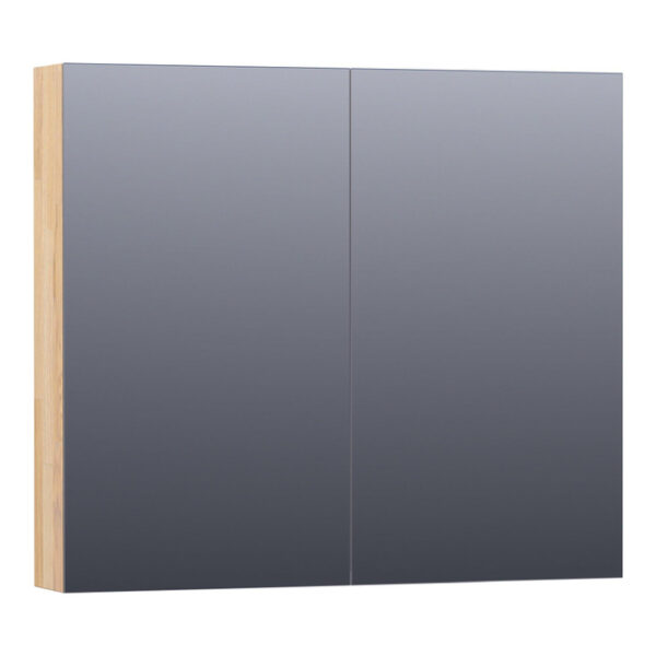 Saniclass Plain Spiegelkast - 80x70x15cm - 2 links/rechtsdraaiende spiegeldeuren - hout - grey oak SK-PL80GO