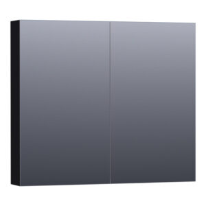 Saniclass Plain Spiegelkast - 80x70x15cm - 2 links/rechtsdraaiende spiegeldeuren - MDF - mat zwart SK-PL80MZ