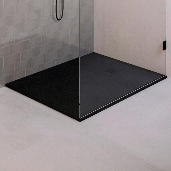 Saniclass Relievo Crag Douchebak - 100x140cm - antislip - antibacterieel - mineraalmarmer - mat zwart DB-RC100x140Z