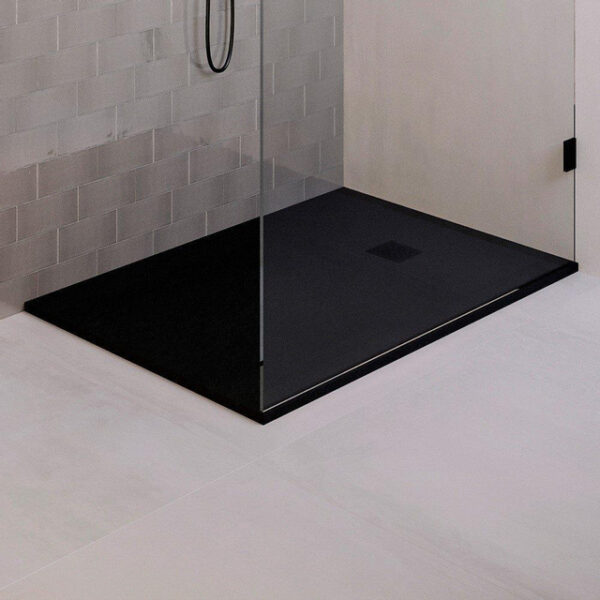 Saniclass Relievo Crag Douchebak - 90x140cm - antislip - antibacterieel - mineraalmarmer - mat zwart DB-RC90x140Z