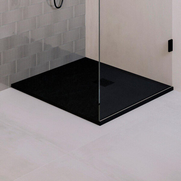 Saniclass Relievo Crag Douchebak - 90x90cm - antislip - antibacterieel - mineraalmarmer - mat zwart DB-RC90x90Z