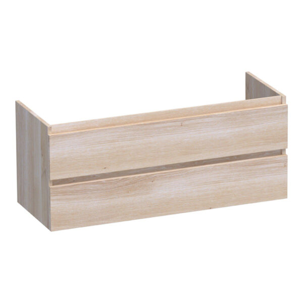 saniclass solution wastafelonderkast 120x39x50cm 2 softclose greeploze lades 1 sifonuitsparing hout white oak sw393163