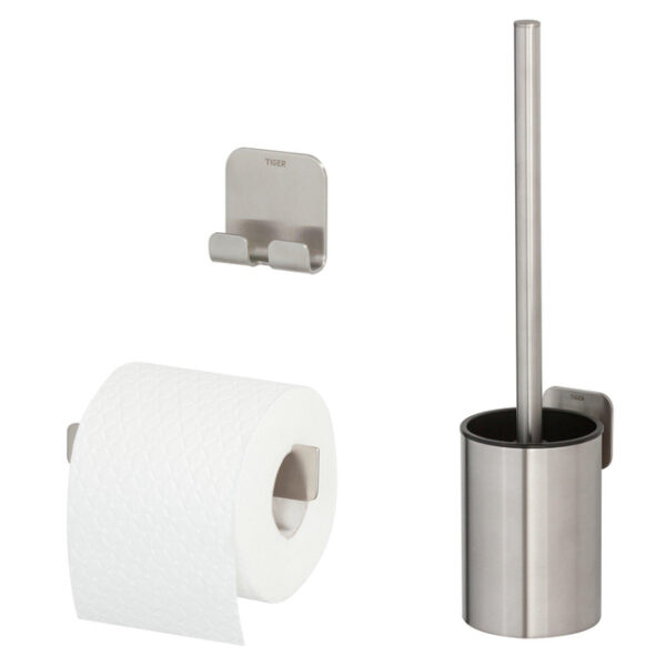 Tiger Colar Toiletaccessoireset Toiletborstel met houder Toiletrolhouder met planchet Handdoekhaak - RVS geborsteld 1314400901