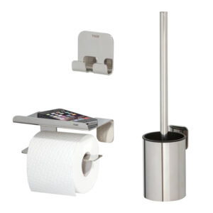 Tiger Colar Toiletaccessoireset Toiletborstel met houder Toiletrolhouder met planchet Handdoekhaak - RVS gepolijst 1314400302