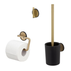 Tiger Tune Toiletaccessoireset Toiletborstel met houder Toiletrolhouder zonder klep Handdoekhaak Messing geborsteld Zwart 1326905601
