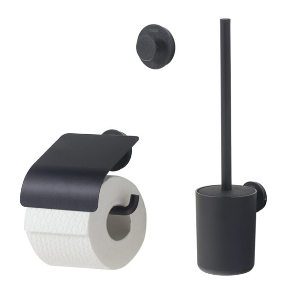 tiger urban toiletaccessoireset toiletborstel met houder toiletrolhouder met klep handdoekhaak zwart sw877683