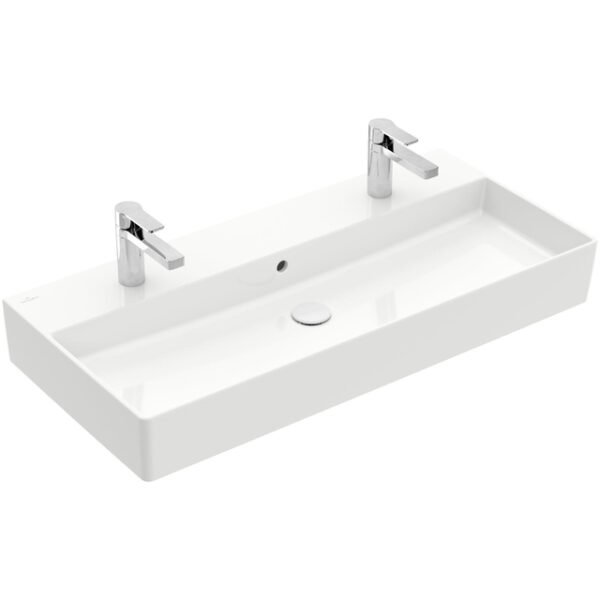 Villeroy & Boch Memento 2.0 wastafel onderzijde geslepen 100x47cm met overloop 2 kraangaten ceramic+ wit 4A221LR1