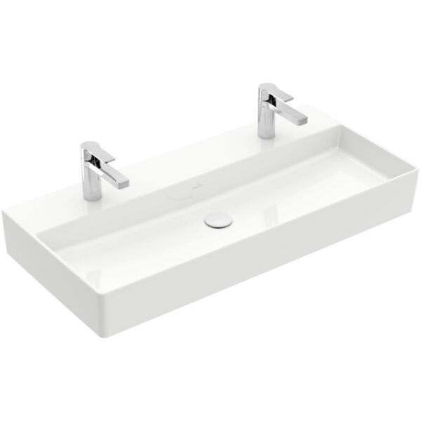 Villeroy & Boch Memento 2.0 wastafel onderzijde geslepen 100x47cm zonder overloop 2 kraangaten ceramic+ wit 4A221KR1