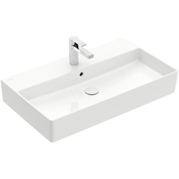 Villeroy & Boch Memento 2.0 wastafel onderzijde geslepen 80x47cm met overloop 1 kraangat ceramic+ wit 4A228GR1