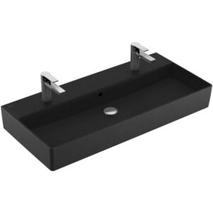 Villeroy & Boch Memento 2.0 wastafel voor handdoekhouders 100x47cm met overloop 2 kraangaten ceramic+ ebony 4A22A4S5 4A22A4S5