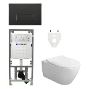 Villeroy & Boch Subway 2.0 DirectFlush CeramicPlus toiletset slimseat zitting met Geberit reservoir en bedieningsplaat met rechthoekige knoppen mat zwart 0701131/SW706189/ga26033/ga91964/