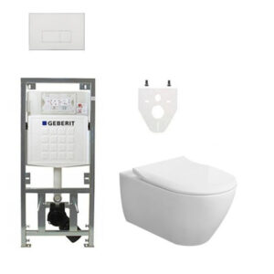 Villeroy & Boch Subway 2.0 DirectFlush CeramicPlus toiletset slimseat zitting met Geberit reservoir en bedieningsplaat met rechthoekige knoppen wit 0701131/SW706187/ga26033/ga91964/