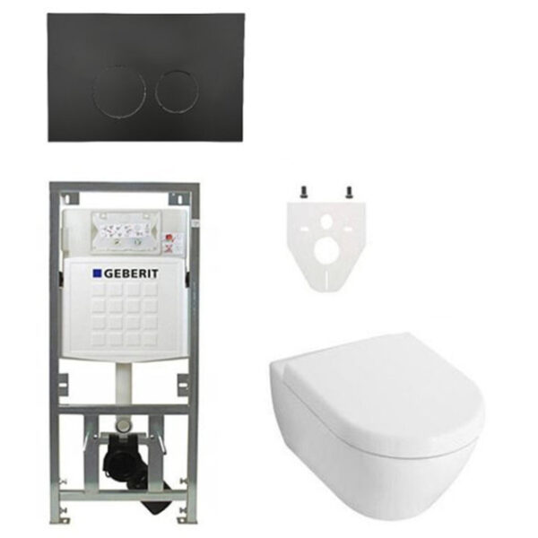 Villeroy Boch Subway 2.0 DirectFlush Toiletset - geberit reservoir - bedieningsplaat ronde knoppen - softclose - mat zwart 701131/SW706188/0124060/GA26028